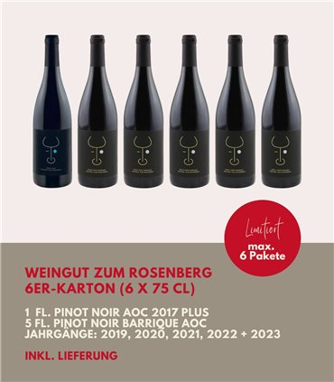 Weingut zum Rosenberg | 1 Fl. Pinot Noir AOC Uri 2017 + 5 Fl. Pinot Noir Barrique AOC Uri 2019, 2020, 2021, 2022 2023 (6x75 cl)